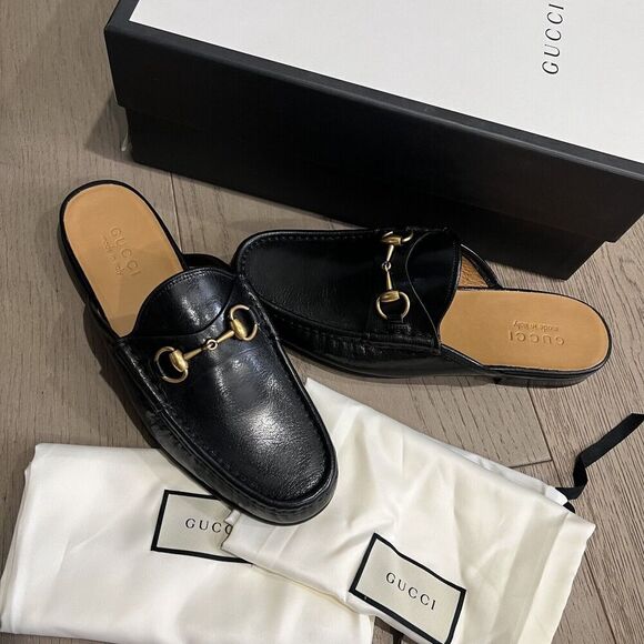 GUCCI Quentin Horsebit Mules Loafers Men\'s Open Roos Black Size 9 NEW main image 15